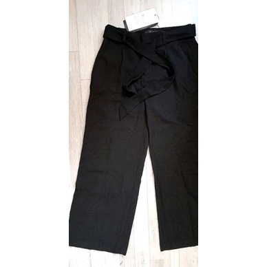 Quần trouser đen ống rộng cạp cao Zenic VNXK quần tây công sở culottes có đai buộc nơ xuất khẩu dư xịn