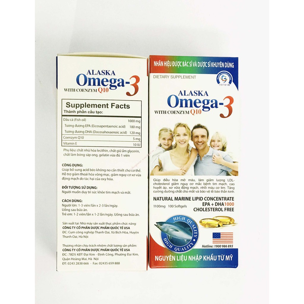 Dầu Cá ALASKA OMEGA 3 hỗ trợ hệ tim mạch, tăng cường thị lực, giảm nguy cơ về tim mạch, cao huyết áp (100 viên/hộp)