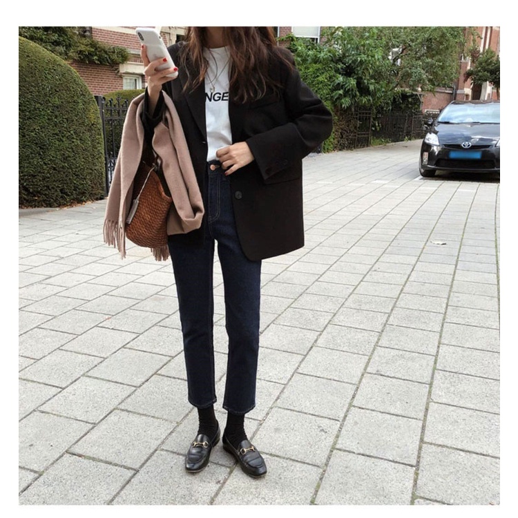 Áo Khoác blazer Dáng Rộng Phong Cách Hồng Kông Thời Trang Xuân Thu Cho Nữ