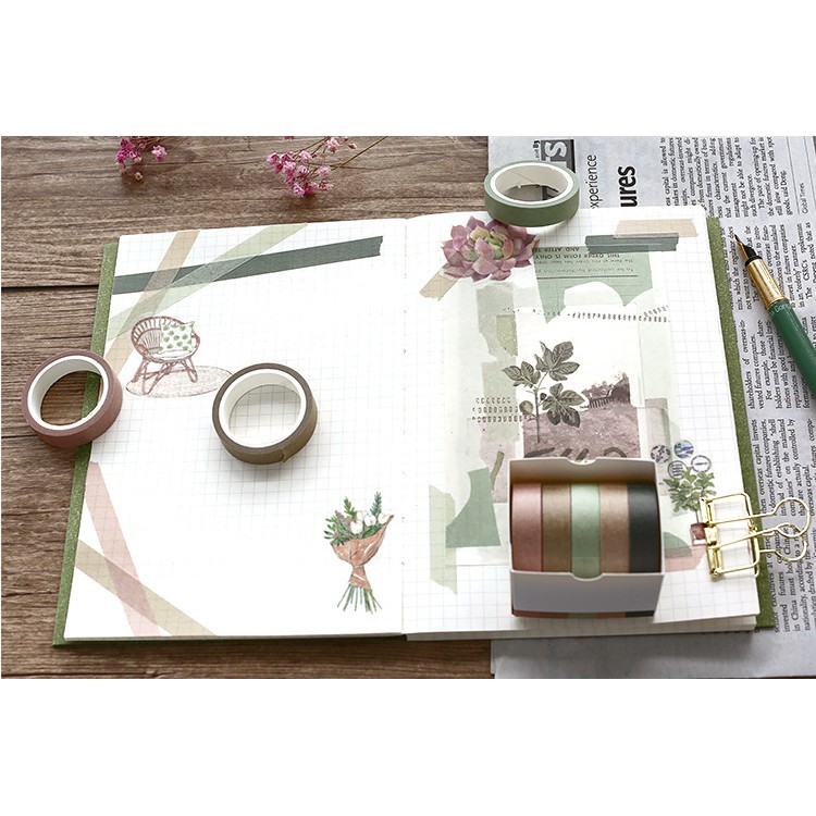 Băng dính trang trí Washi Tape Solid Color (10mm*5m*5 cuộn)