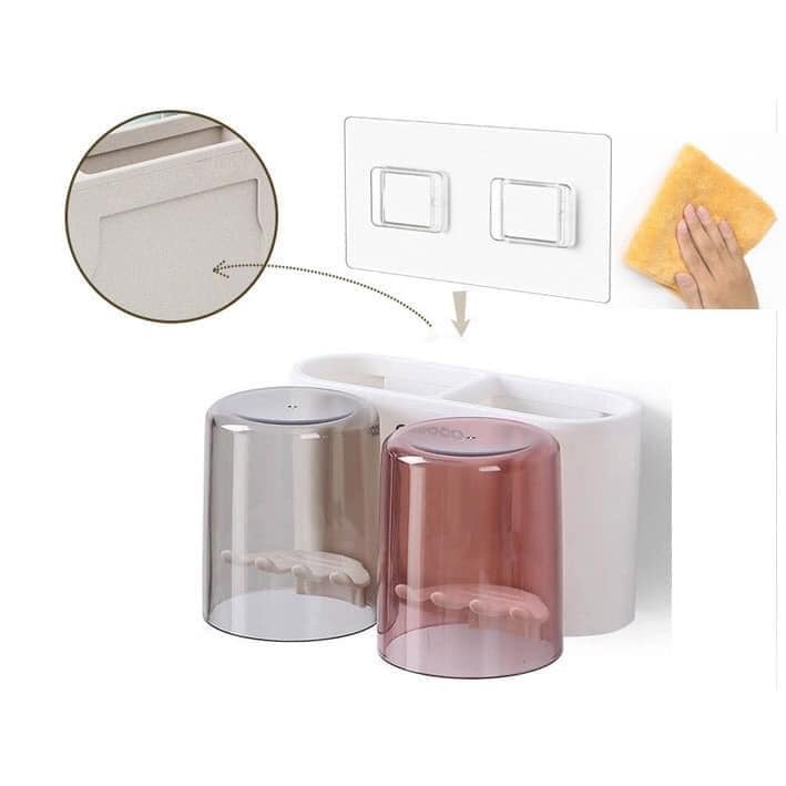 Kệ để đồ và kem, bàn chải đánh răng tặng kèm 2 cốc trong suốt