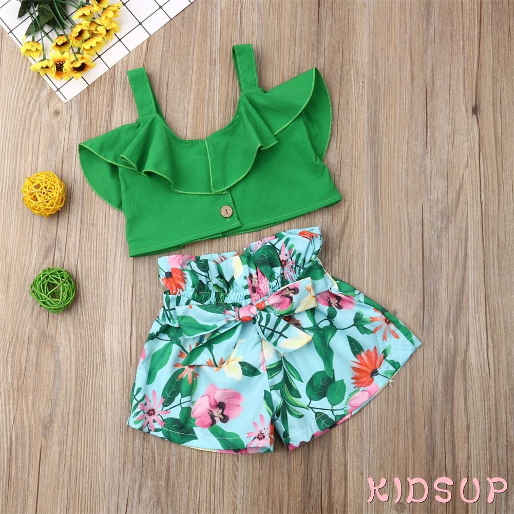 Bộ Áo Croptop + Quần Short Mùa Hè Cho Bé Gái