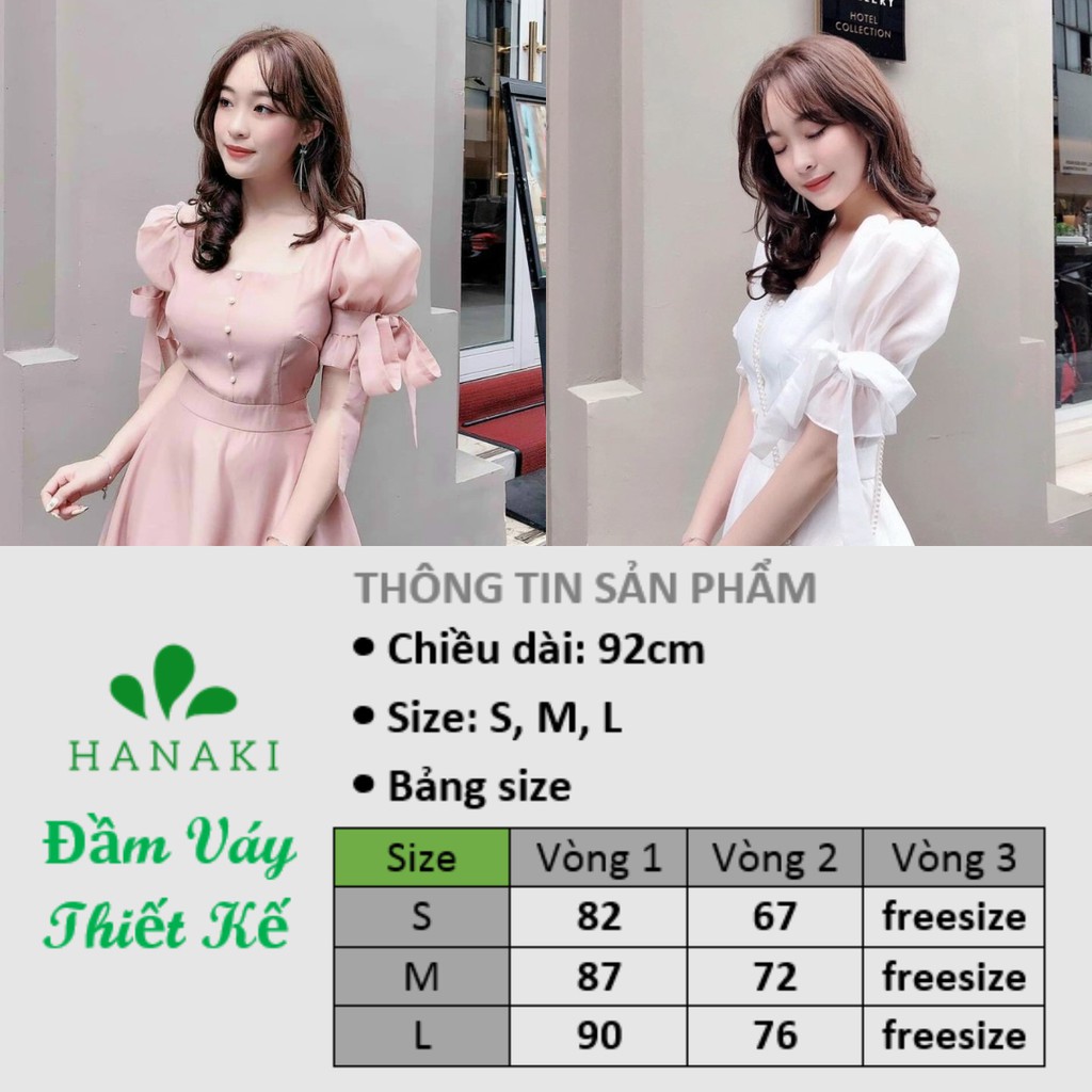 Đầm Nữ Đẹp❤Đầm Dự Tiệc Thiết Kế Cổ Vuông Tay Nơ Form Xòe Xinh Lung Linh Hanaki HNK1011