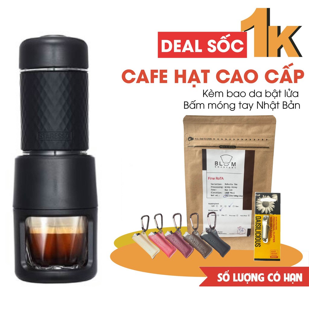 [BẢN 2021] Máy pha cafe espresso cầm tay cao cấp STARESSO BASIC màu đen kèm cốc thuỷ tinh | Bảo hành chính hãng 1 năm