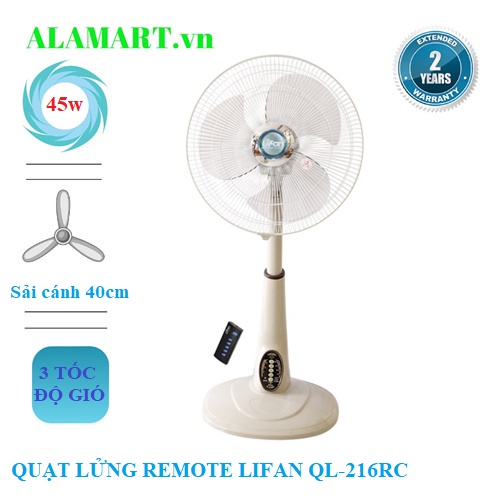 QUẠT LỬNG REMOTE LIFAN QL-216RC quạt lỡ thấp êm mát dùng phòng khách, phòng ngủ