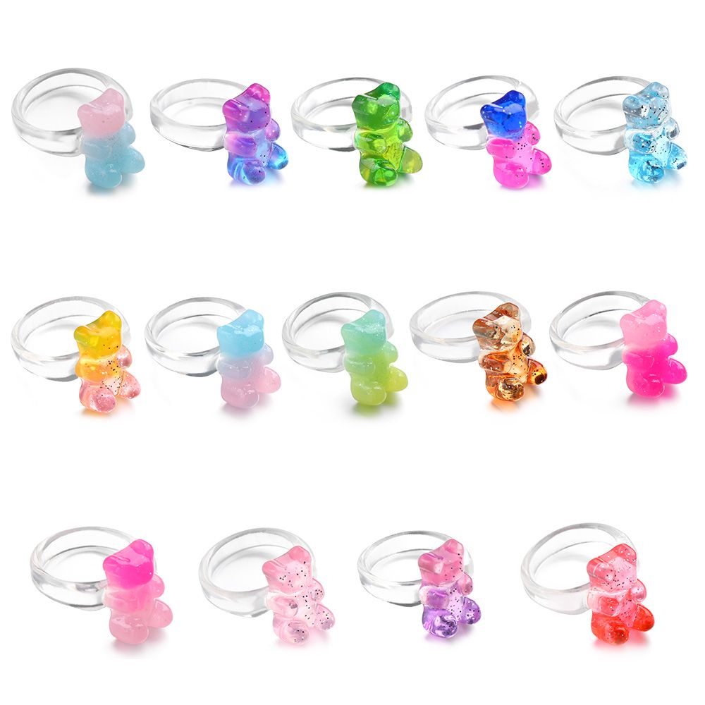 Nhẫn acrylic trong suốt hình gấu nhiều màu sắc thời trang cho nữ