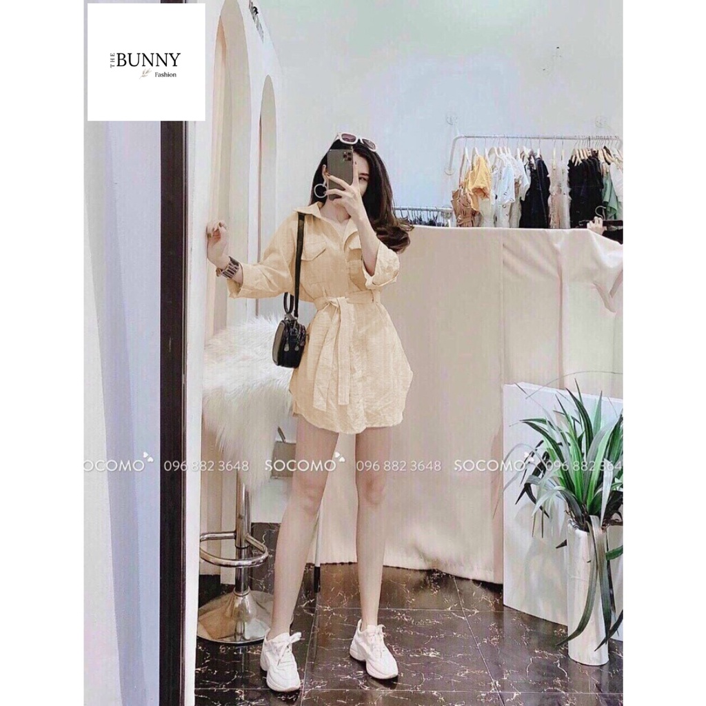 Set sơ mi cột nơ eo vải lụa dày freesize siêu xinh