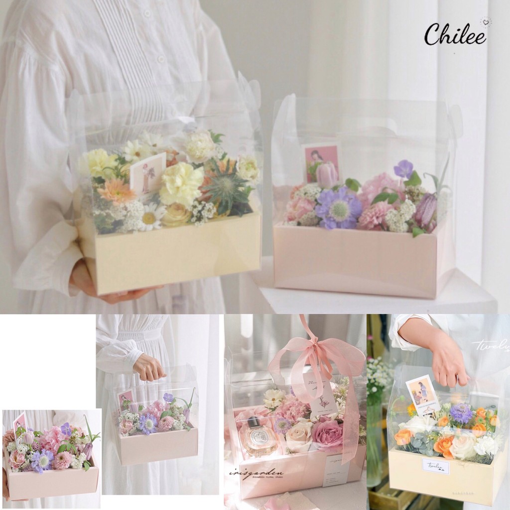 Túi hộp cắm hoa, quà tặng mica Hàn Quốc kiểu mới (set 5c)
