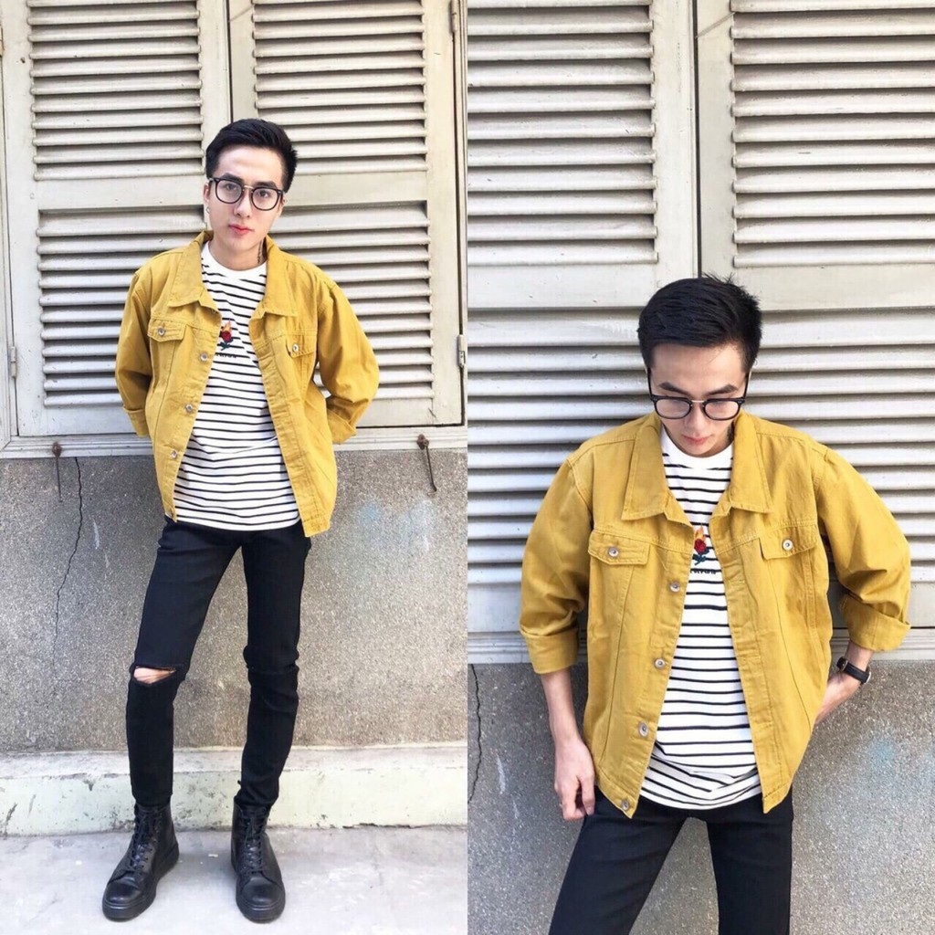 ÁO KHOÁC KAKI MÀU VÀNG - NGHỆ FOME RỘNG NAM VÀ NỮ MẶC  RẤT CHẤT. 0KS4