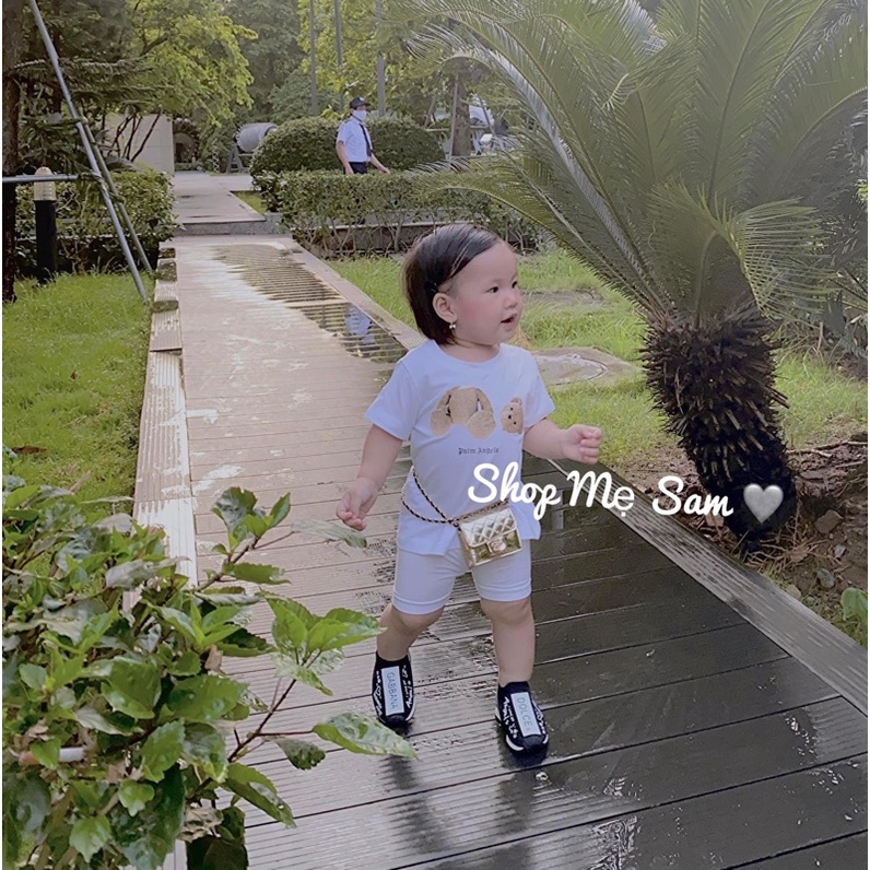 Áo thun, áo phông tay lỡ hình gấu Pa lm Angles bé trai bé gái nam nữ unisex 100% cotton cao cấp đen/trắng/rêu - Samyy_vn
