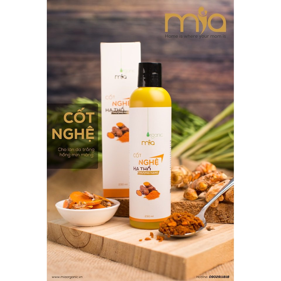 Cốt Nghệ Hạ Thổ Mía Organic làm mờ các vết sạm đen, giúp da mịn màng, căng bóng 230ml