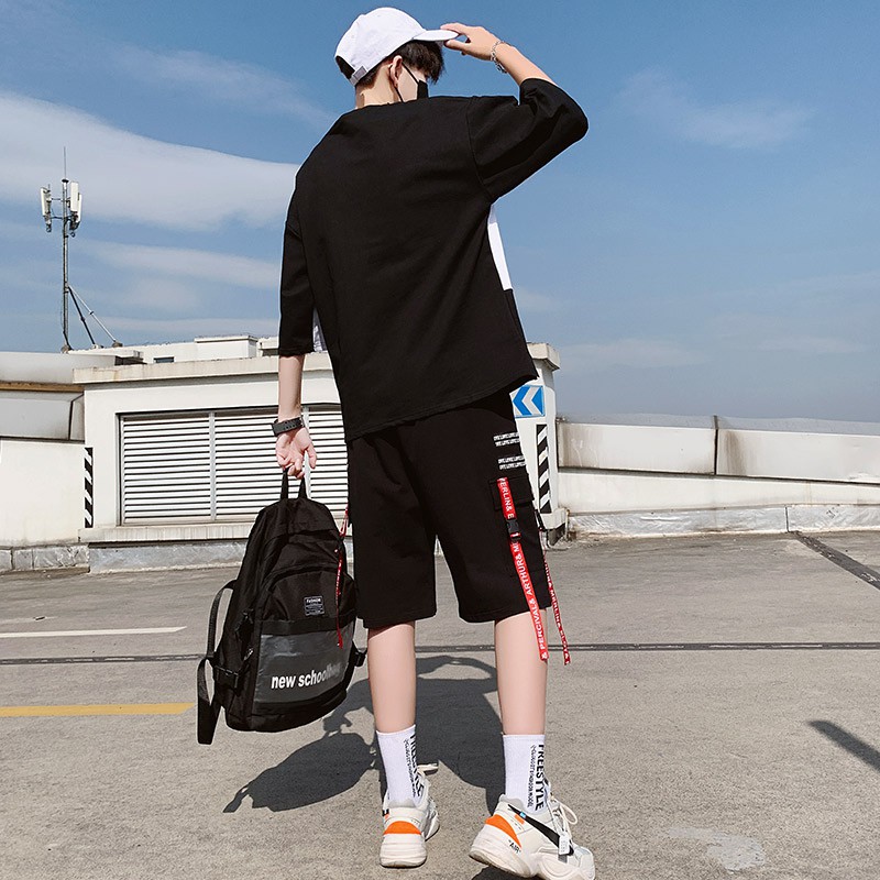 Bộ Quần Áo Thun Nam Cổ Tròn Tay Ngắn Phối Hai Màu Quần Phối Dây Chữ Cá Tính Thời Trang MENFASHION1989 SET NAM 9000039CC | BigBuy360 - bigbuy360.vn