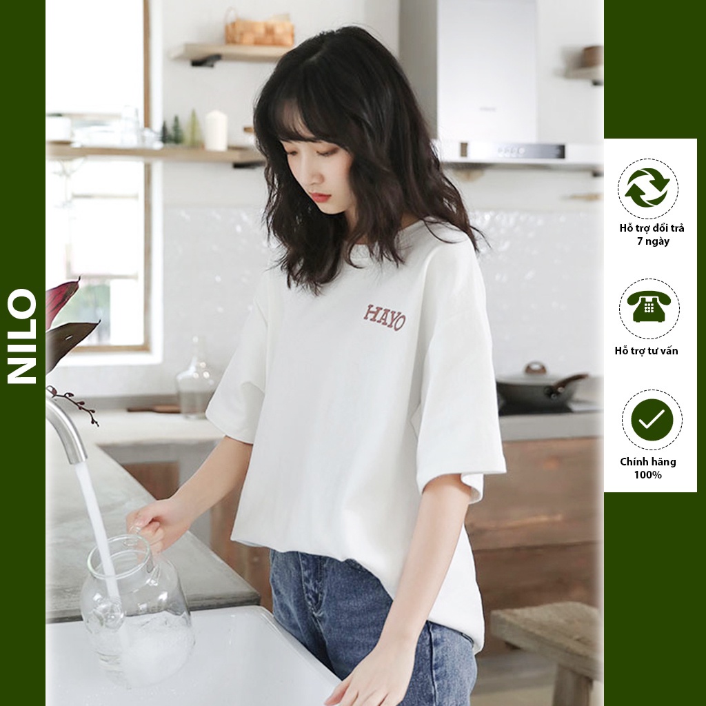Áo thun tay lỡ nam nữ, áo phông unisex form rộng mát mịn thấm hút mồ hôi cotton  in hình Hayo bán chạy nhất 2022 NILO