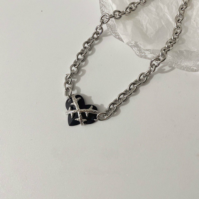 Vòng cổ 191150 hình trái tim màu đen kiểu dáng đơn giản độc đáo phong cách Hàn Quốc