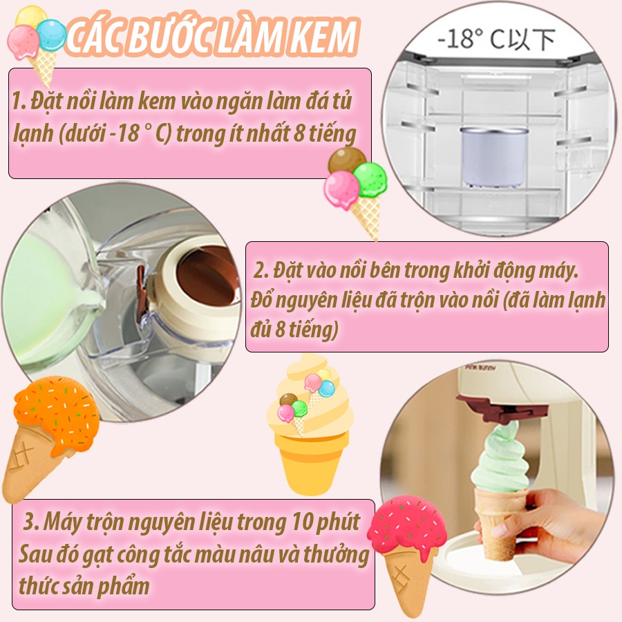 Máy làm kem tươi tại nhà Pink Bunny an toàn sạch sẽ tốt dễ sử dụng