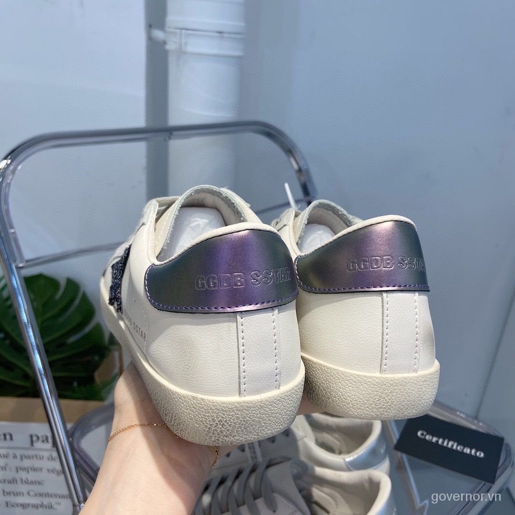 Giày thể thao da đế bằng tăng chiều cao phong cách retro cho nữ