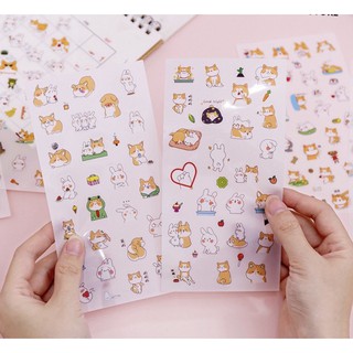 Set 6 sticker dán cún, thỏ dễ thương