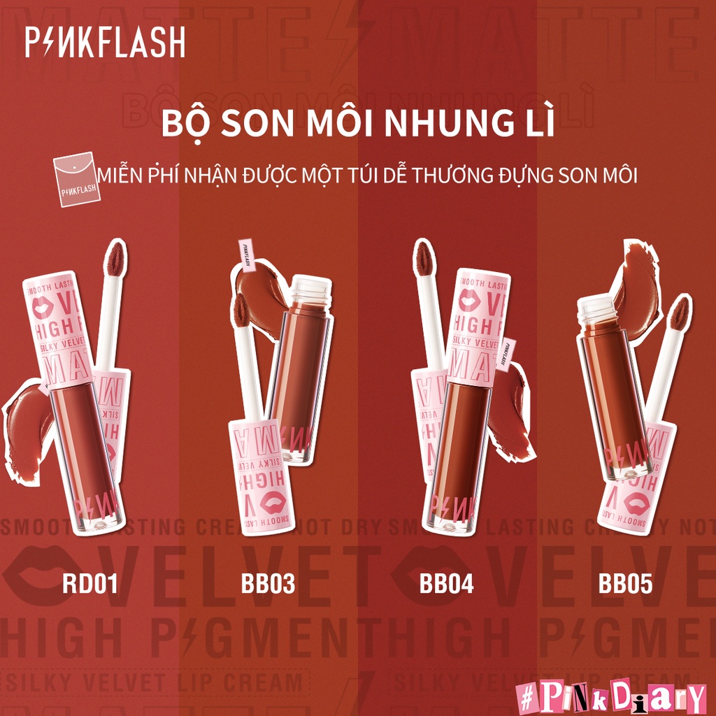 Set 4 son môi nhung lì PINKFLASH mềm mịn lâu trôi