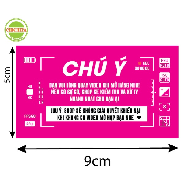 Tem Dán Chú Ý Quay Video Trước Khi Mở Hàng Có Keo Dính giá rẻ 9x5cm