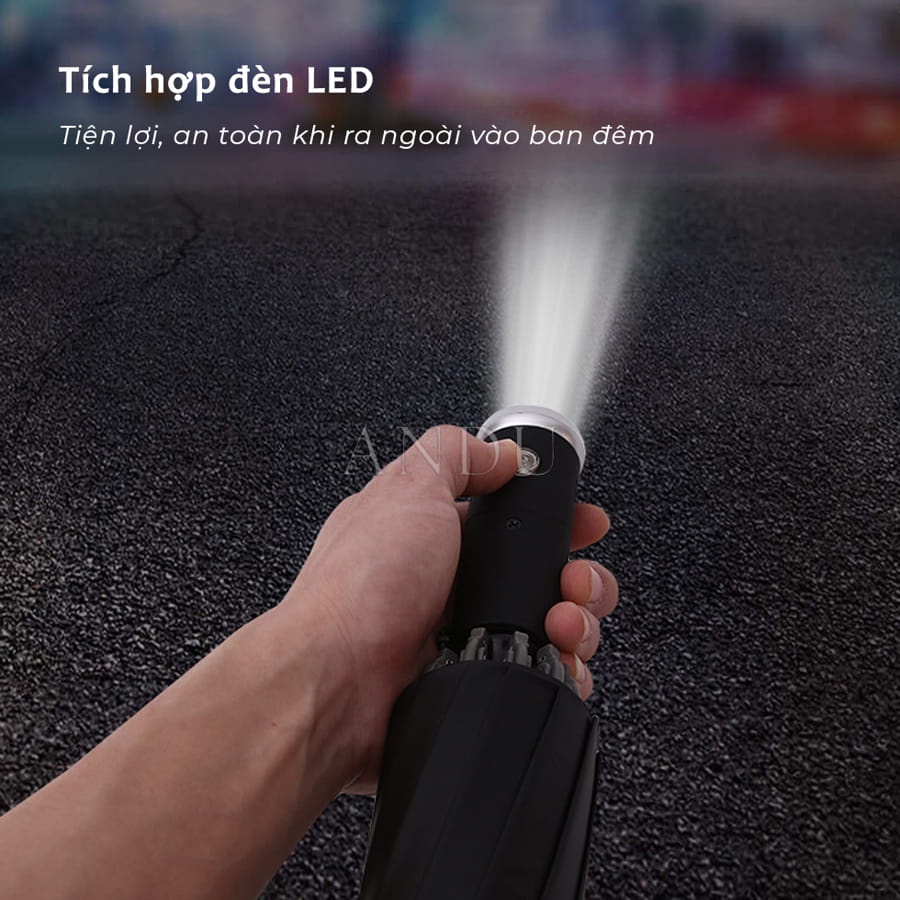 Ô Tự Động Hai Chiều Cao Cấp, Dù Đóng Mở Tự Động Có Kèm Đèn Pin Tiện Lợi
