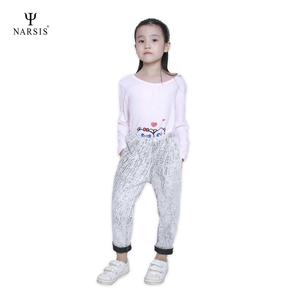 Quần thu đông bé gái Narsis KP0010 chất Cotton màu trắng vân đen