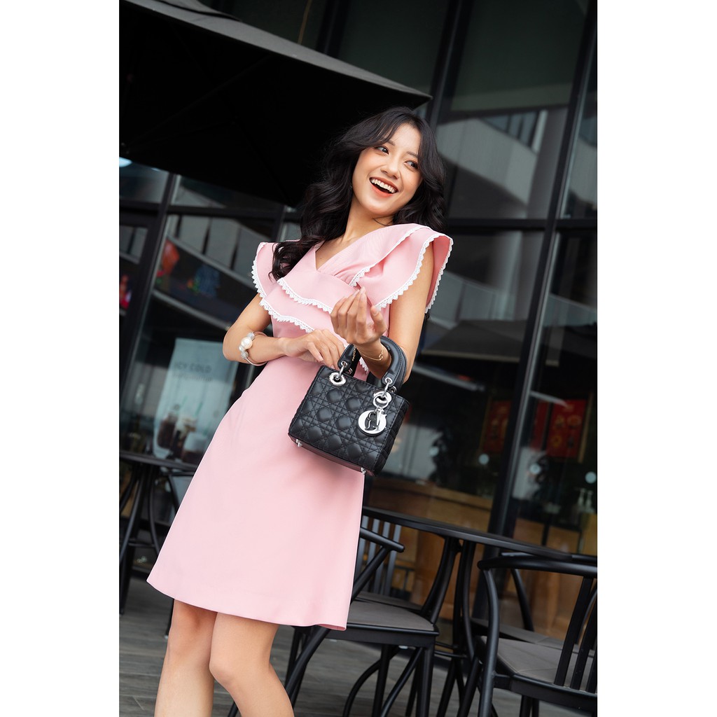Đầm xòe ngắn tay cổ 2 lớp viền ren 20AGAIN DEW0559 | BigBuy360 - bigbuy360.vn
