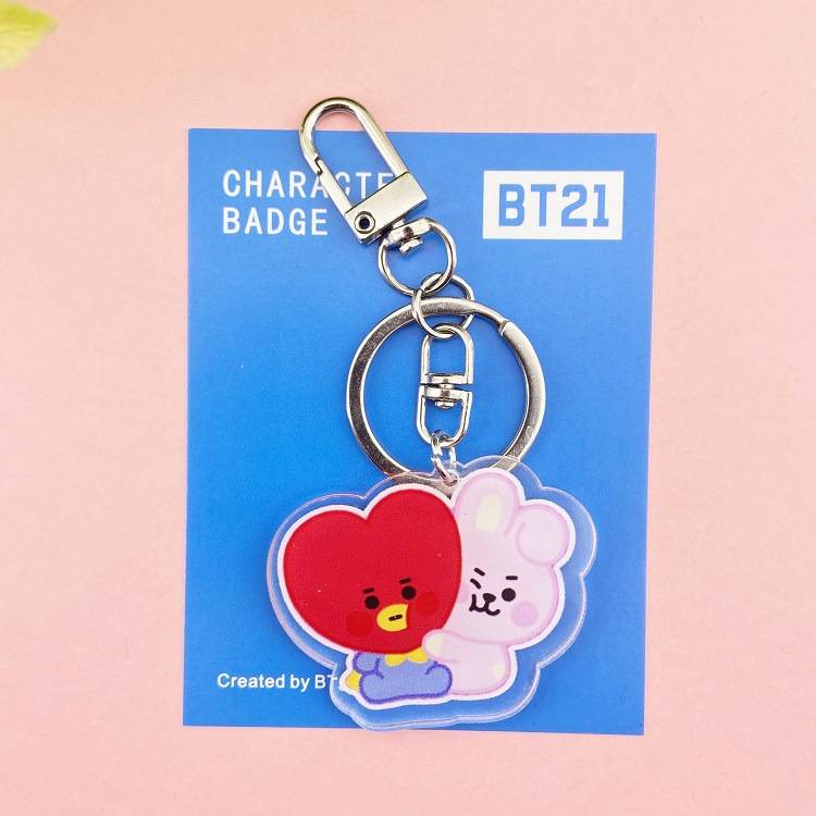 Móc khóa xinh xắn dành cho fan hâm mộ nhóm nhạc Hàn Quốc KPOP BTS BT21 Double Sided Acrylic Key Chain Pendant Cartoons Accessories Key Ring CHIMMY COOKY KOYA MANG RJ SHOOKY TATA Boy girl Gift