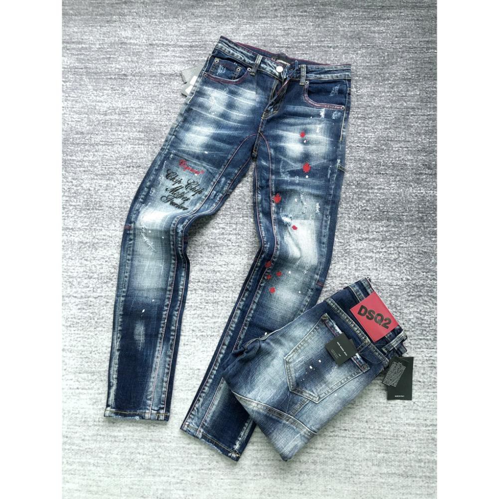 H [Free Ship] Quần Bò Nam DSQ Vấy Sơn Nhẹ Chữ Thêu Giữa Quấn Dáng Biker T2201-Quấn Jean 2021 xịn . .