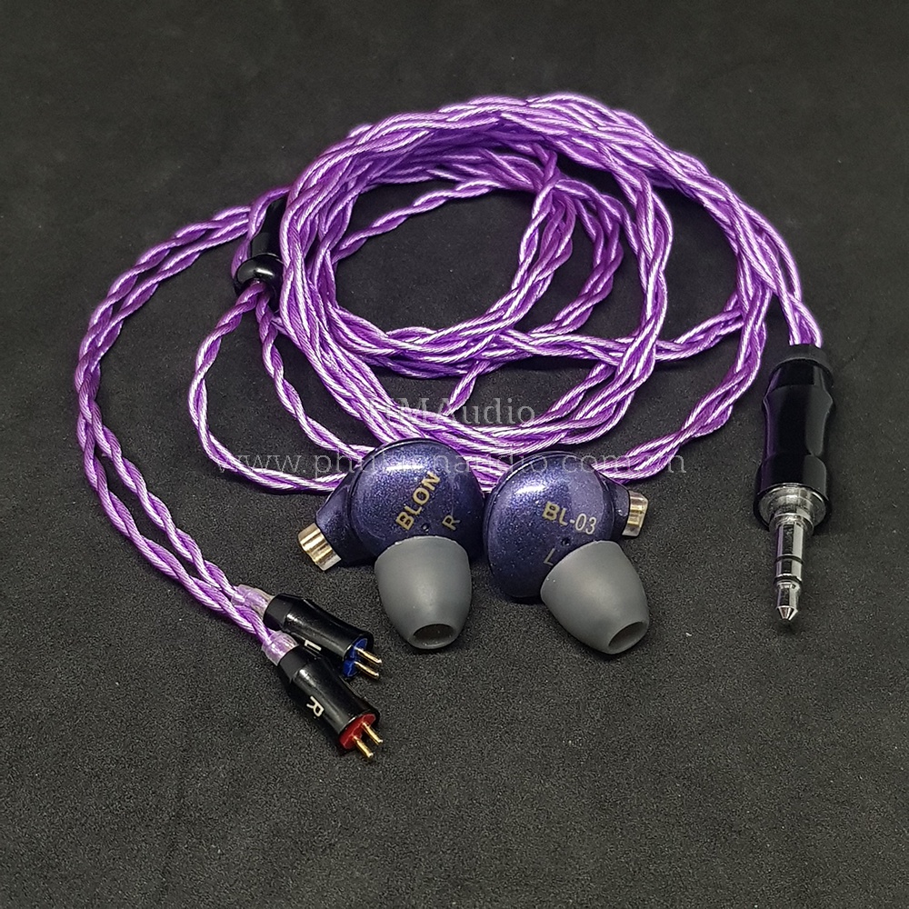 Dây tai nghe đồng mạ bạc OFC 1.2mm tết 4 - Connector 2pin 0.78mm - BLON BL03 màu tím
