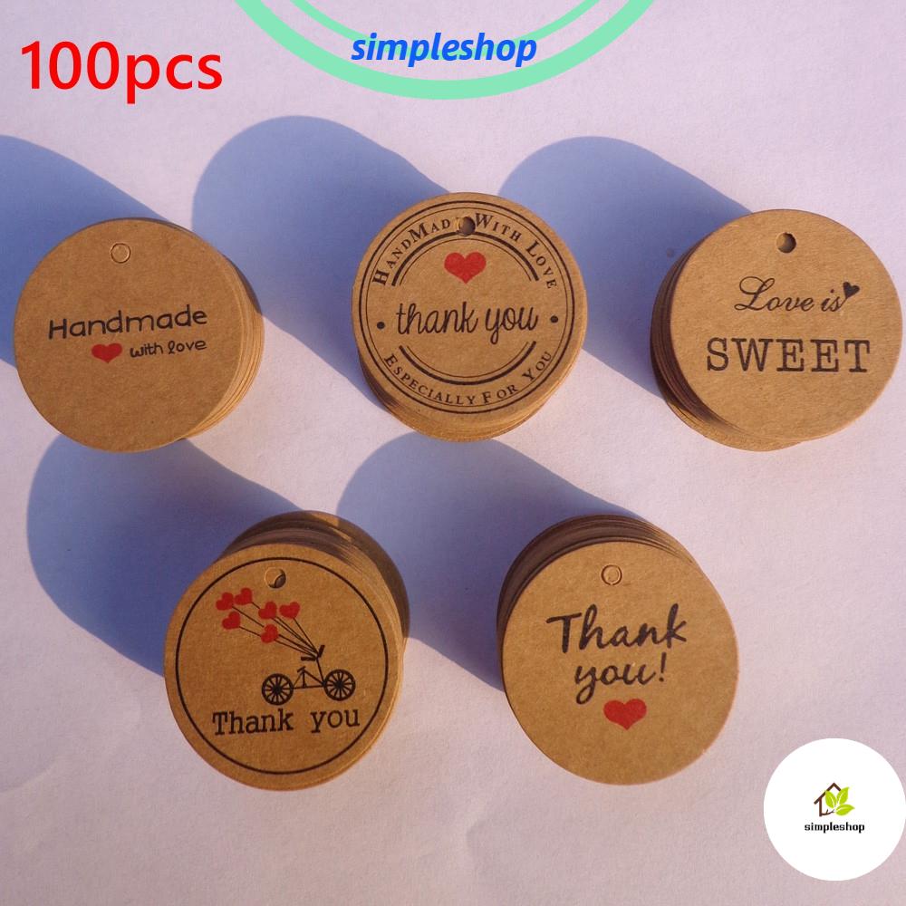 ❀SIMPLE❀ 100PCS Party Tag Cards Package Price Label Gift Tags Wedding Kraft paper Hanging Handmade Red Heart
