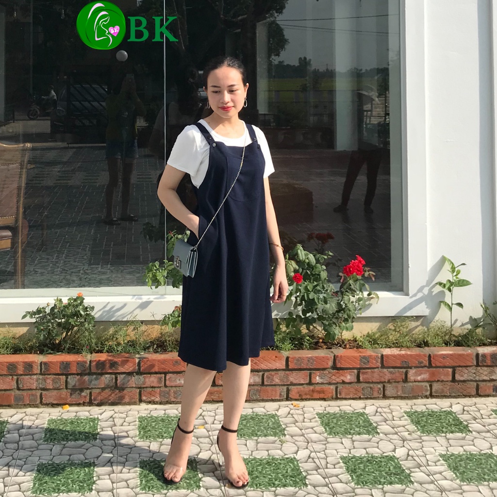 Đầm yếm bầu đẹp phong cách Hàn Quốc trẻ trung , Váy bầu suông cao cấp BÔNG HỒNG SHOP 40 đến 75 kg