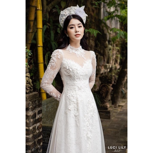 Mấn cô dâu mấn áo dài đính hoa viền ngọc