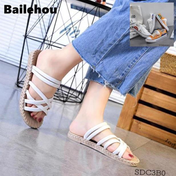 [Freeship]- Sandal Đi 2 Kiểu Đế Vân Cói Quai Cao Su Đan Chéo Siêu Xinh 2019 -Kho Giay Phuong Linh