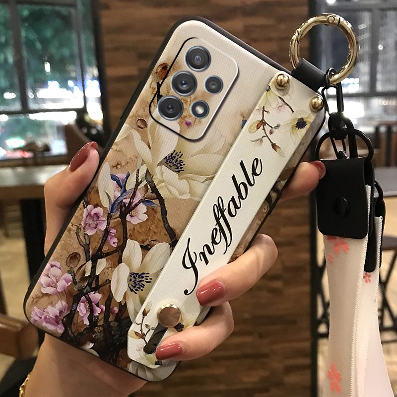 Silicone Fashion Design Phone Case For Samsung Galaxy A52 5G/A52 4G/SM-A526B/A526W/A5260 Lanyard For Girls Original Phone Holder Flower Soft Case