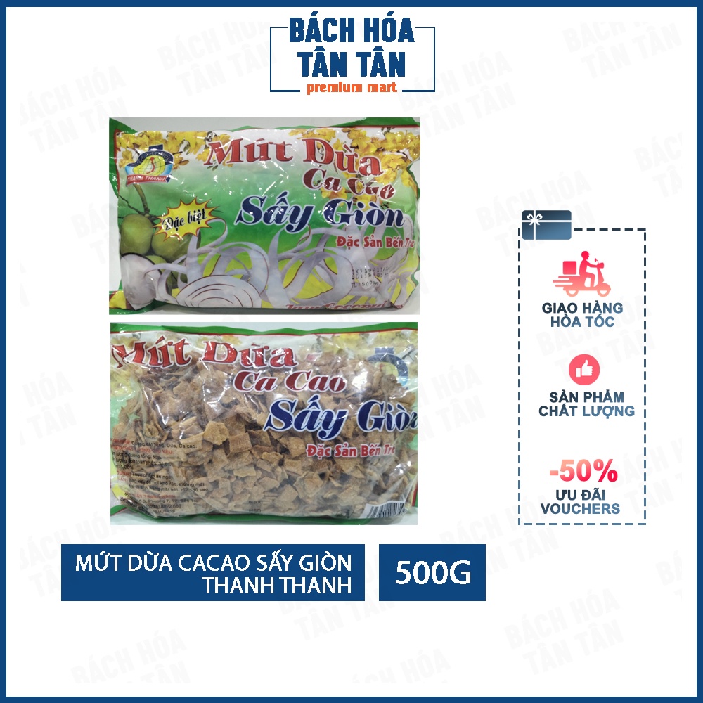 Mứt dừa cacao sấy giòn hiệu Thanh Thanh, gói 500g