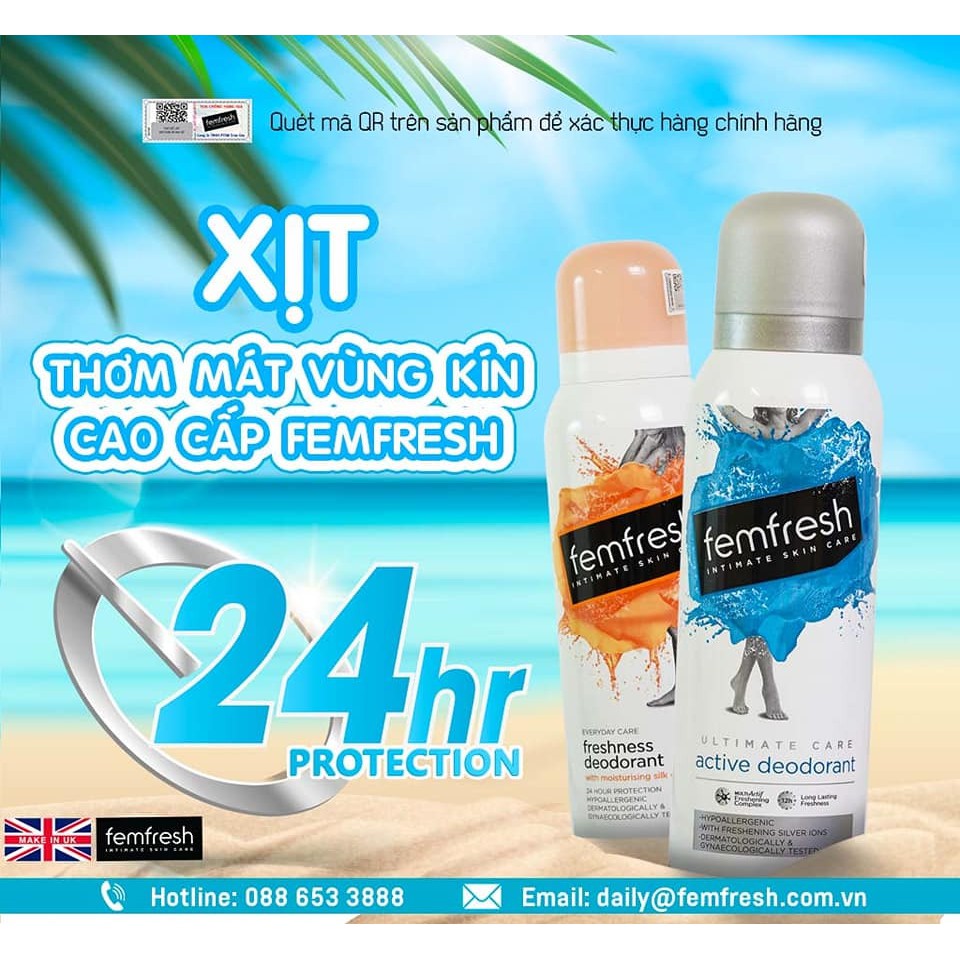 Xịt Thơm Mát Vùng Kín, Bảo Vệ Vùng Kín Luôn Khỏe Mạnh Femfresh Deodorant Spay 125ml (cam)