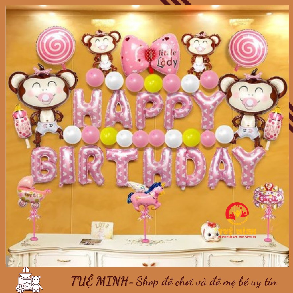 Bóng Sinh Nhật♥FREESHIP♥Combo Trang Trí Sinh Nhật 2 Rèm, Bóng Happy Birthday và 40 Bóng Tròn ( Tặng Bơm Và Keo Dán Bóng)