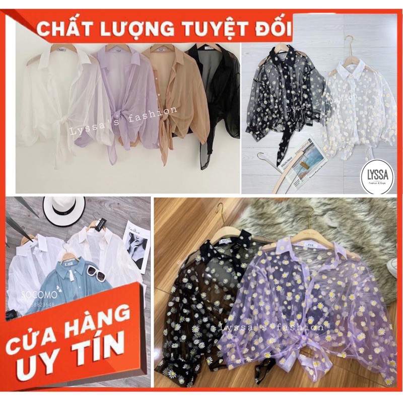 [Xả lỗ dọn kho] [Có ảnh thật & feedback] Áo sơ mi voan mỏng trơn & hoa cúc cột nơ phối kèm áo thun 2 dây