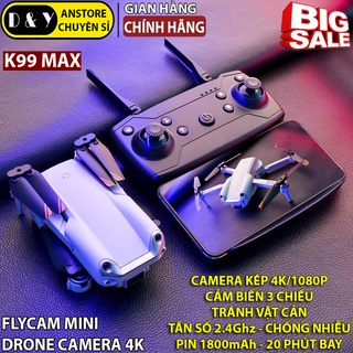 Flycam mini giá rẻ - Máy bay camera K99 max có cảm biến vật cản, dual camera - Drone camera 4K - Tặng Balo