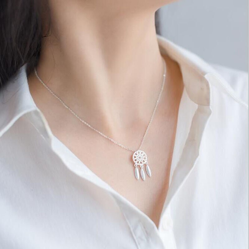 Dây chuyền xi bạc mặt hình dreamcatcher phối tua rua thời trang dành cho bạn nữ ANTA Jewelry - ATJ7016B
