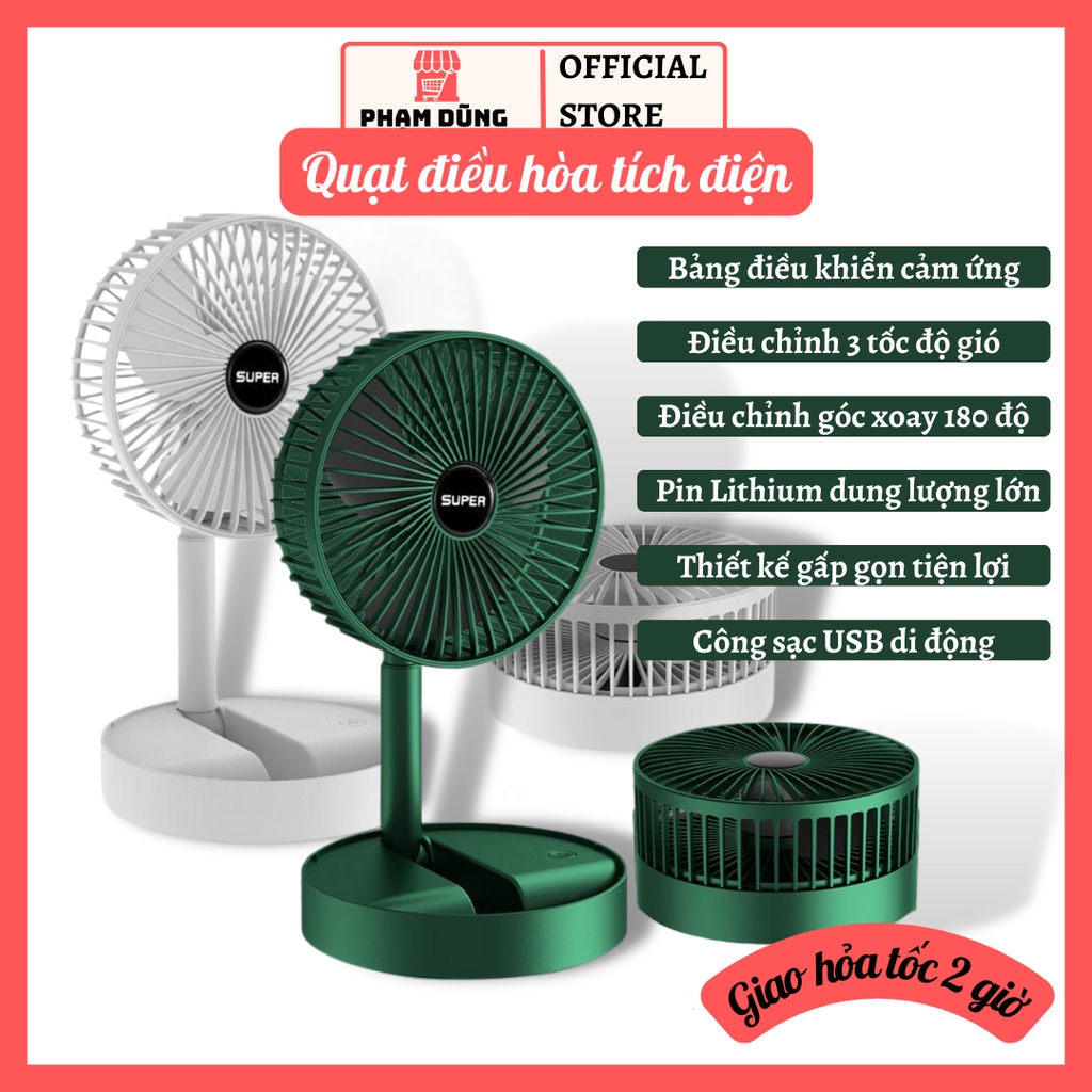 Quạt tích điện mini gấp gọn , quạt sạc mang theo du lịch tiện lợi