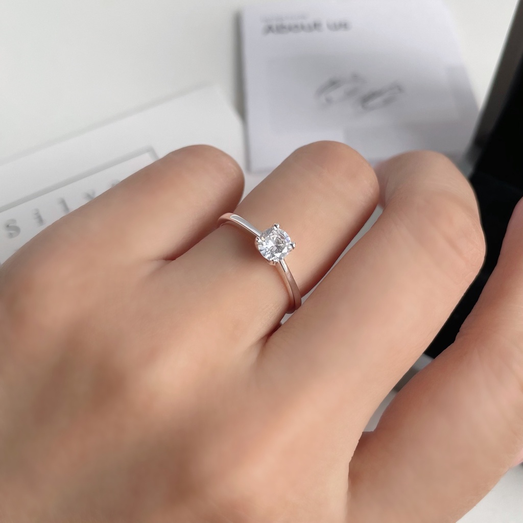Nhẫn bạc nữ đính đá ổ cao 4 chấu, Nhẫn bạc 925 đơn giản nhẹ nhàng tinh tế DUYSON SILVER [NKX8]
