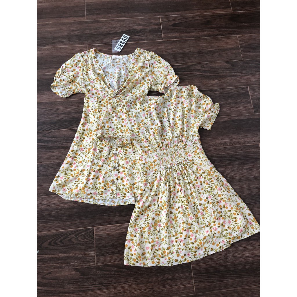 Đầm Urban Xoắn Ngực Bo Lưng Hoa Nhí Vàng - LILAC
