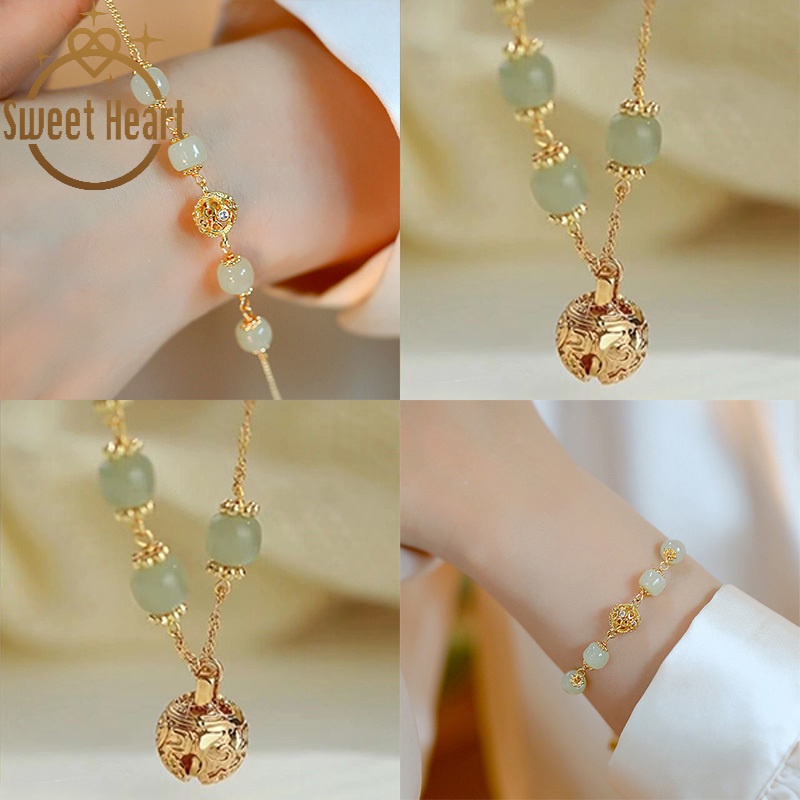 Vòng Tay Đính Hạt Ngọc Bích Nhân Tạo Cao Cấp Thiết Kế Trái Tim Ngọt Ngào Phong Cách Retro Hàn Quốc