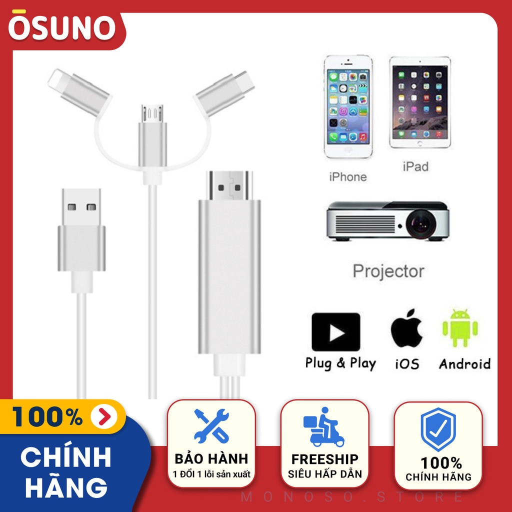 Dây HDMI để kết nối điện thoại ios với Máy Chiếu,Tivi,Laptop - Osuno Store