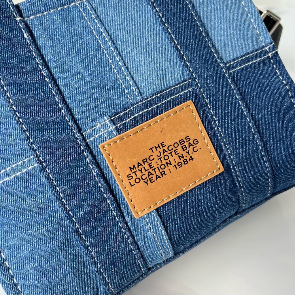 Túi xách nữ da thật thời trang cao cấp Marc Jacobs thiết kế vải denim in chữ thương hiệu