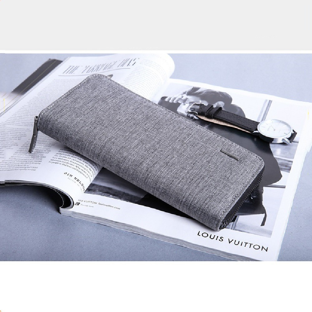 Ví dài nam cầm tay kaka ví nam chất liệu vải jeans cao cấp 2 màu đen xám cao cấp