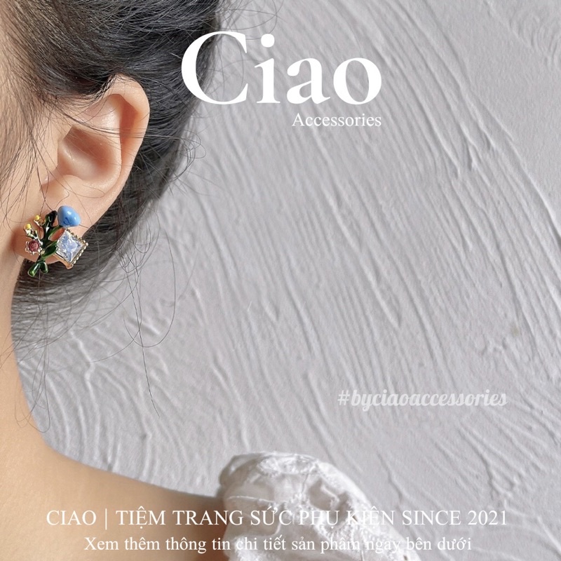 [SPECIAL] Khuyên tai/ Bông tai mạ bạc S925 thiết kế hình hoa tinh tế Kendall Ciao