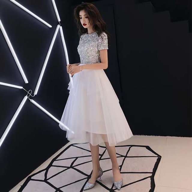 Váy prom bling trắng hàng cao cấp