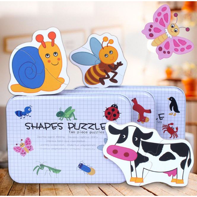 Ghép hình 2 mảnh hộp sắt - Shapes Puzzle| Đồ chơi thông min